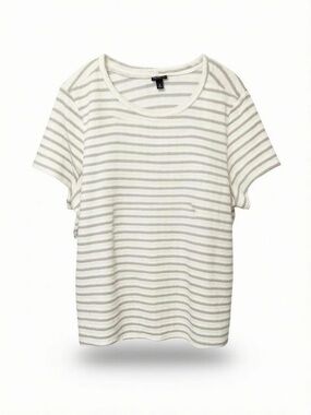 torrid Cream and Light Gray Striped Short-Sleeve Top